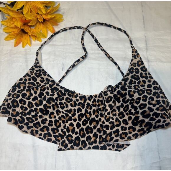 Xhilaration Bikini Top Juniors Small Cheetah Print Ruffled Bathing Swimwear (qq) - Picture 1 of 3